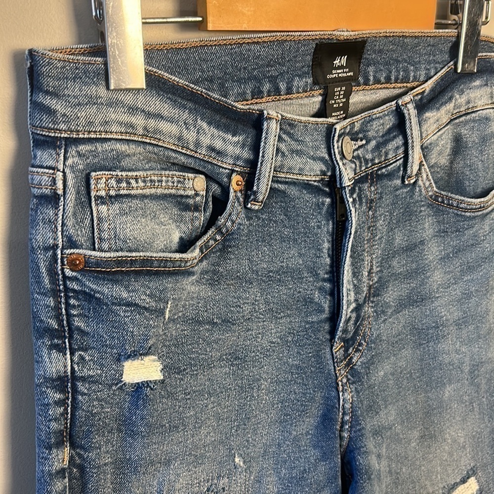 H&M Skinny Fit High Rise Rigid Denim Jean Medium Blue Women's Size 30 - Picture 2 of 6